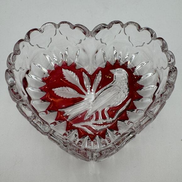 Vintage Byrdes Collection Heart Trinket Box by Hofbauer 4.5" 24% Lead Crystal - Picture 6 of 13